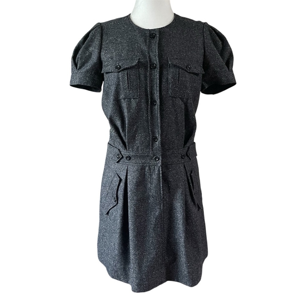 See by Chloe Black Tweed Puff Sleeves Wool Blend Mini Dress
